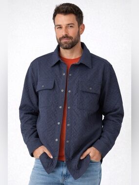 Orvis Quilted Jacket Size L Blue Snap Button Lightweight Shirt Jacket